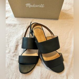 NWT! Madewell Double Strap Slingback Leather Sandals in Black! Size 7!